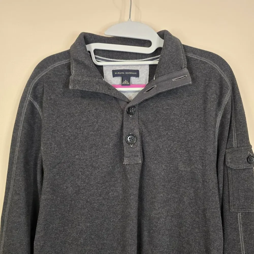 Men's Banana Republic Gray Collared Long Sleeve Pullover | Size Small